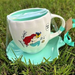Rae Dunn Disney Ceramic Teacup Mug & Saucer Little Mermaid “Under The Sea” NWT